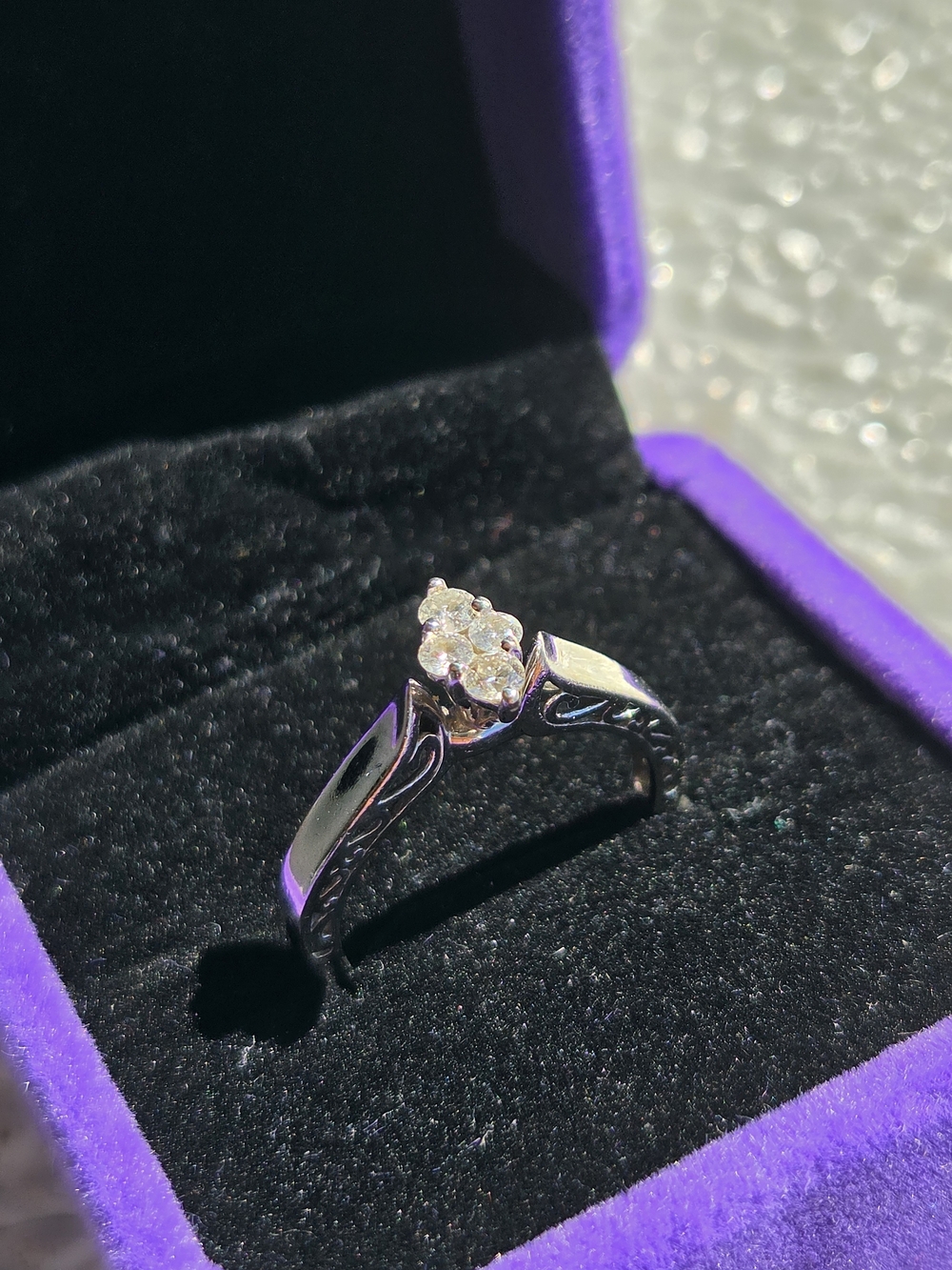 White Gold Diamond Solitaire Scroll Work Filigree Ring